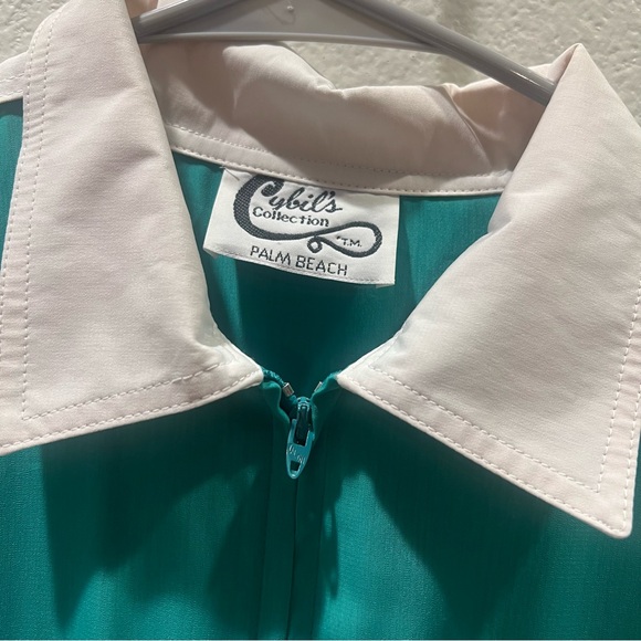 Cybil's collection Palm Beach size Small teal and white 80s long sleeve jumpsuit - Picture 15 of 16